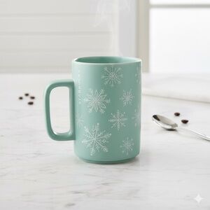 Starbucks 2018 Winter Snowflake Mug Mint Green Teal Ceramic 12oz Coffee Cup EUC